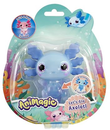 Animagic Let’s Glo Axolotl – Blau, Elektronisches & Leuchtendes Haustier Kinder ab 4 Jahren, Sensorisches Spiel & Taktile Erfahrung, Dehnbarer Körper, Kuscheltier DASS Schwimmt & Leuchtet im Wasser