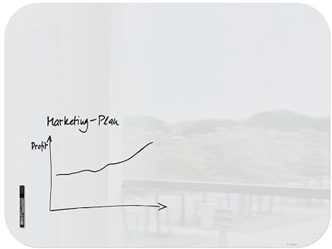 SIGEL GL304 Glas-Whiteboard 120x90 cm weiß hochglänzend, abgerundete Ecken, SGS geprüft, inkl. 1 schwarzen Board-Marker, Glas-Magnettafel Artverum