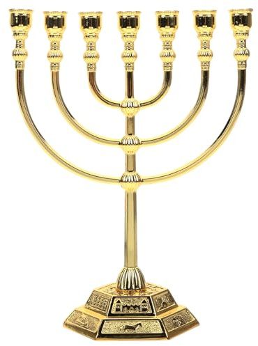 DEARMAMY Decorazione Menorah 7 Rami Menorah Decorativi Portacandele 7 Bracci Portacandele Metallo Dorato Manufatti Religiosi Per Chanukah Shabbat Decorazioni Per La Casa