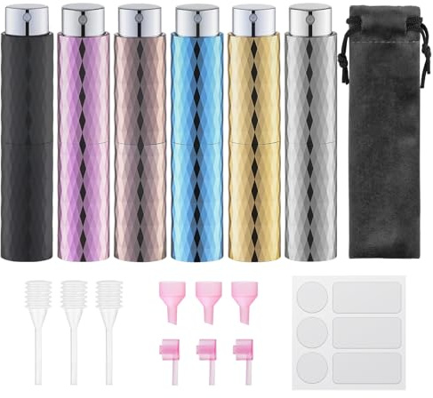Lulupack 8ml Portátil Recargable Perfume Atomizador, Viaje Pulverizador,Agua Colonia Dispensador,Botella Spray(6pcs, Diamante brillante)