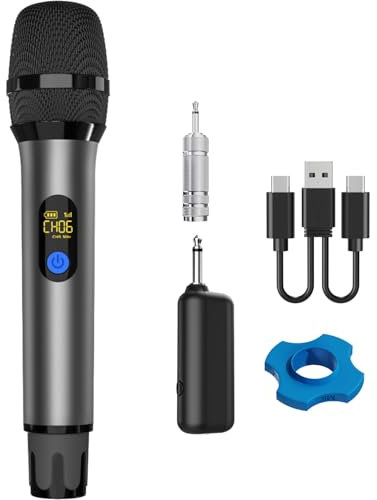 VOVIGGOL Metall UHF Mikrofon Kabellos, 50M Drahtloses Funkmikrofon Wireless Microphone Handmikrofon Dynamisch mit Wideraufladbarem Empfänger für Verstärker PA Anlage Karaoke Hochzeit Konferenz