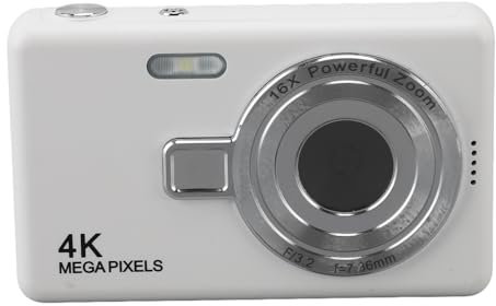 Fotocamera Digitale, Fotocamera Compatta per Vlogging da 12 MP 1080P con Zoom 16X Punto di Messa a Fuoco Automatico e Fotocamere per Bambini Adulti Principianti (WHITE)