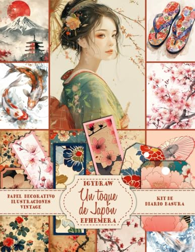Un toque de Japón - Ilustraciones en acuarela, Papel para scrapbooking, Ephemera: Papel para decoupage con ilustraciones en acuarela, sellos, ... diario, scrapbooking y proyectos artísticos.