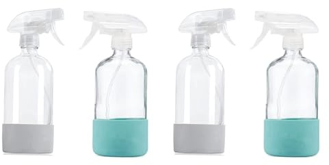Xptieeck 2 x sprayflaskor med klart glas med silikonhölje, påfyllningsbar tom flaska för rengöringslösningar, vattenspruta