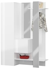 möbelando Kompaktgarderobe >Anzio< in Weiß Hochglanz - 140x191x35cm (BxHxT)