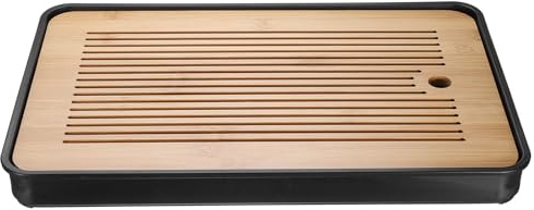 sourcing map Bamboo Chinese Gong Fu Tea Tray 14.2 Classic Tea Tray Bamboo Tea Table Furniture Vintage Tea with Water Storage Box for Drinking Tea Yellow Black