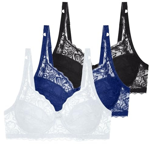 XCXC 3er-Pack Damen BH ohne Bügel Push Up Spitzen-BH Frauen Weich Bequemer Sexy Klassische BHS mit verstellbarem Träger Women Bra Set für Alltag