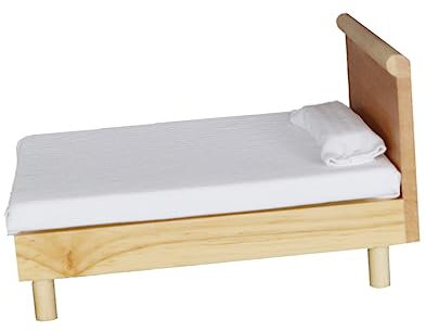 WESIEVYA 1stück Miniatur Doppelbett Eichenholz Für Schlafzimmer Möbel Accessoire Mit Matratze Und Kissen Für Kreative Spielmöglichkeiten