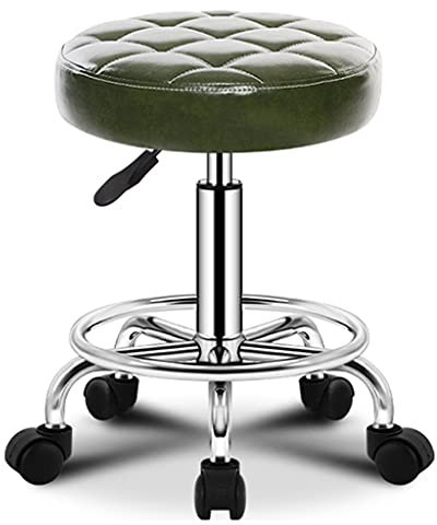 Bar Chair Thekenhocker mit dickerer Sitzpolsterung, rollender Drehhocker auf 5 Rädern, Massagesalon-Spa-Gesichtshocker, höhenverstellbarer Barhocker aus PU-Leder, Ladenhocker mit Fo-Grün Bar Stool