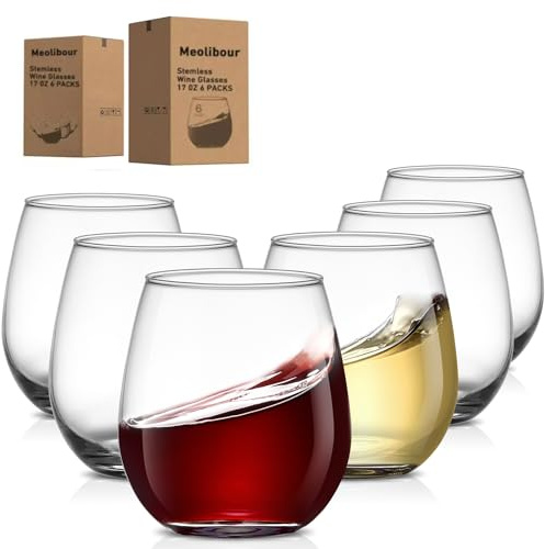 Meolibour Stora vinglas med stamlösa set med 6, 47 dl rött och vitt vinglas för fest, klara dryckesglas, perfekt vintillbehör, blyfri, diskmaskinssäker