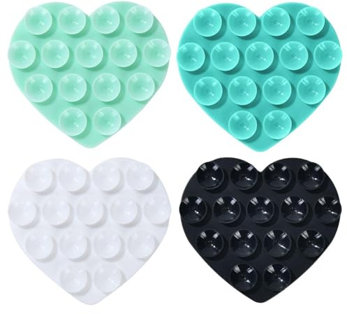 CVDYWDJIE Ventose per Cellulare A Forma di Cuore da 4 Pezzi, Ventose Bifacciali, Ventose in Silicone, Ventose Porta Cellulare, Ventose per Fissaggio Cellulare