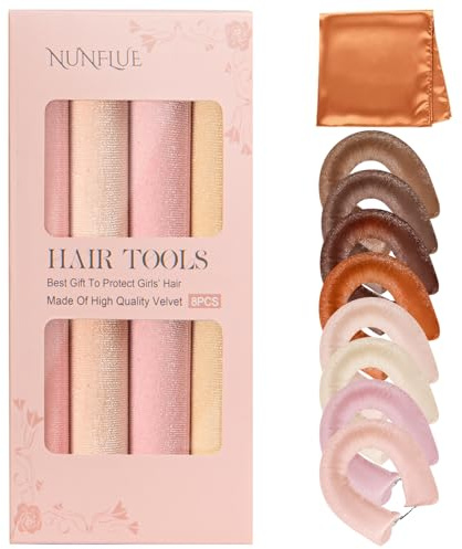 NUNFLUE Heatless Curls Overnight Set - Jumbo Soft Hair Curlers to Sleep In, No Damage Velvet Curling Rods with Silk Scarf, Overnight Non-Heating Sleep Styling Tools for All Hair Types