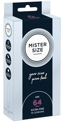 MISTER SIZE Kondome Extra Dünn, Naturkautschuk-Latex, 64mm, 10 Stück | 0,05mm hauchdünn für pure Intensität, sitzt fest & sicher ohne einzuengen – 7 Größen (47-69mm) statt Standardgröße