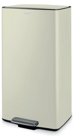 Tower 40L Rectangular Pedal Bin with Removable Inner Bucket and Filter Compartment, Durable Carbon Steel, Cream