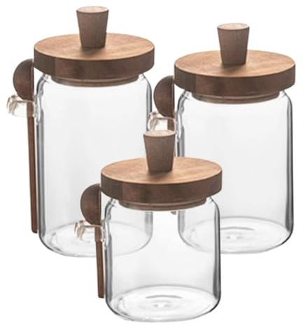 Cabilock GewüRzbehäLter Set 3Er Glas VorratsgläSer Mit Deckel Und LöFfel 850Ml 550Ml 400Ml Luftdicht GewüRzgläSer Zur Aufbewahrung Von Salz Zucker Und GewüRzen FüR KüChe Und Grill