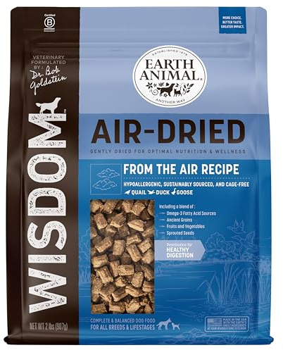 Earth Animal Wisdom Air Dried Dog Food - From the Air Recipe Premium Natural Dry Dog Food for All Breeds & Ages - 2 Lbs Bag