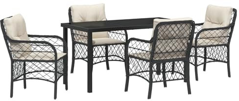 vidaXL Gartenstühle mit Kissen in Schwarz und Creme Weiß – 2 Stück für Terrasse und Balkon im Lounge-Set