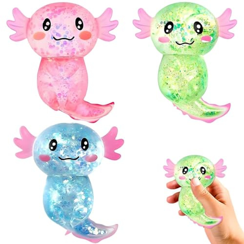 3 Stück Squishies Lustig Axolotl Squishy, Axolotl Spielzeug Blau Grün und Pink Squeeze Toy 8x10 cm, Langsam Steigendes Spielzeug Material Weicher Rücksprung Geeignet für Personen ab 15 Jahren