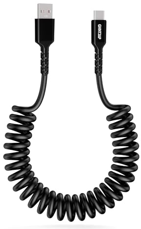 GHNTJAP USB C Spiralkabel,[0.4M-1.2M] USB auf USB C Kabel,3A Spiralkabel USBC Ladekabel für Android Auto,Carplay,iPhone 16 15 Pro Max,Galaxy S24 S23 S22 - Schwarz