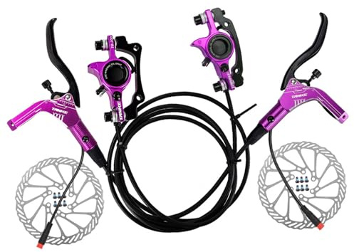 Buachois Juegos de Frenos de Disco de Bicicleta, Kit de Freno hidráulico de Bicicleta E con rotores de 160 mm, Frontal Izquierdo 89 cm y palancas de presión de presión de Aceite de 147 cm (Púrpura)
