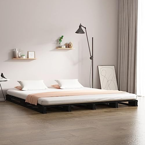 BOWEKAM Möbel, Betten & Zubehör, Betten & Bettrahmen, Palettenbett ohne Matratze, schwarz, Doppel-Massivholz