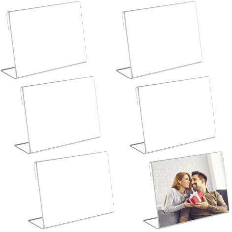 Satiskid 6Pcs Clear Acrylic Self Standing Photo Frames Freestanding Acrylic Photo Frame 4x6 Display Stand for Home Bedroom Office (4 x 6)