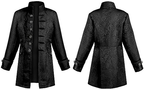 Kinder Jungen Mittelalter Gothic Mantel Schwarz Steampunk Frack Jacke Cosplay Karneval Fasching Halloween Kostüm für Kinder Gothic Mittelalter Frack Mantel Steampunk Viktorianischer Gehrock Mode