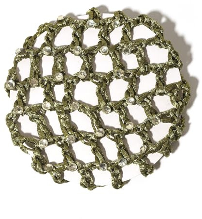 Blausky 3 Stück Strass Haarnetze,Dutt Netz Glitzer Hair Net Bun Net mit StrasssteinenTurnier Haarschmuck für Gymnastik Rhythmische Sportgymnastik Ballett Reiten Eiskunstlauf Tanz,Armeegrün