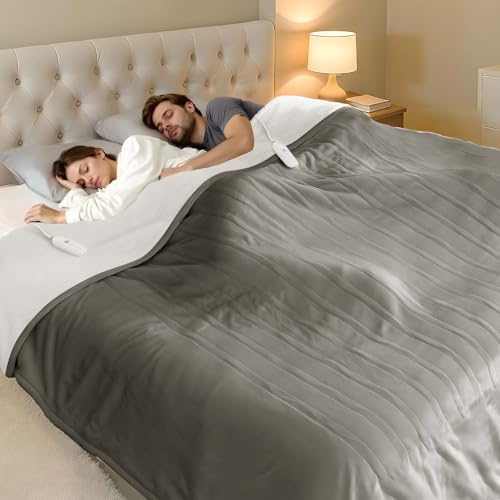 FVERWAG Heated Blanket Queen Size - 84 x 90 Electric Blanket with 5 Heat Settings, Double Zone Heating, 10 Hrs Auto Off, Overheat Protection, Washable Heating Blanket, Gifts for Grandma, Grey