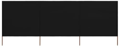 Toldo Lateral de 3 Piezas, 400x120 cm, Material Vellón y Madera, Plegable y Portátil, Toldo Balcón, Privacidad Balcón, para Terraza o Jardín, Color Negro, Incluye 4 Postes de 150 cm