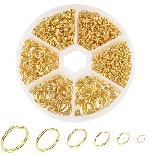 690 Mini Schlüsselringe Gold,Metall Doppelten Biegeringe Schmuckherstellung | 4 5 6 8 10 12mm mit Doppelten Öffnungen, Klein Jump Rings für DIY Halskette Ohrringe Armbänder Schmuckherstellung
