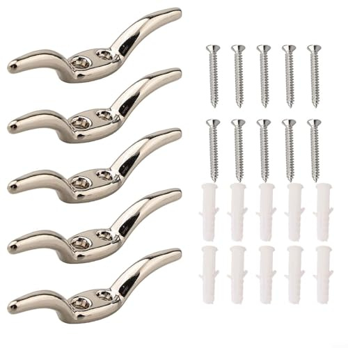 Filteilect Curtain and Blind Cleat Hooks Stainless Steel Cord Pull Holders with Screws for Vertical Roller Blinds Drapery and Washing Line Rope Secure Mounting(5pcs)