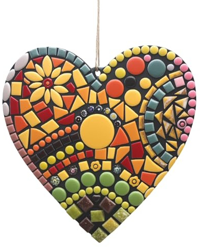 Ollanoos Large Mosaic Heart Sculpture, Resin Garden Ornament, Colorful Outdoor Decor for Patio, Hanging Wall Art Gift