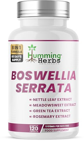 Humming Herbs Boswellia Serrata Complex – 8-in-1 Botanical Blend with Meadowsweet, Nettle Leaf, White Willow Bark, Green Tea, Rosemary, Vitamin D3 & Black Pepper – 120 Vegan Capsules | 60-Day Supply
