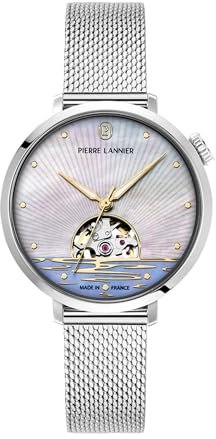 Pierre Lannier – armbandsur automatisk australe – automatiskt urverk – boettens tjocklek: 12,55 mm – boettbredd: 35 mm – rostfritt stål – 3 ATM, silver, 35, Armband