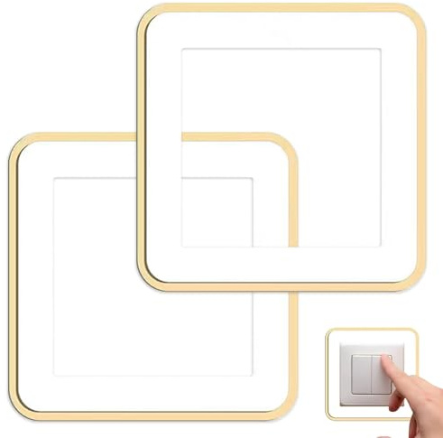 2PCS Acrylic Light Switch Surrounds, 86 x 86 mm White Wall Plate Cover | For UK Standard Single Switches, Self Adhesive Fingerplate Protector with Acrylic Surface, for Home Wall Decoration