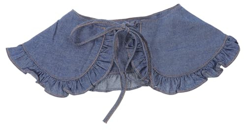 UKCOCO Mini Mantello Staccabile in Denim Colletto Finto Ricamato e Bordi Arricciati, Scialle Rotondo Cravatta Regolabile per Donne, Accessorio Versatile per Outfit Quotidiani