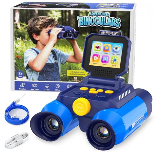 OAEBLLE Binocolo per Bambini con Zoom Ottico 10x e Fotocamera - Foto 48 MP e Video in 1080P, Visione Notturna 25 m, Adatto dai 3 Anni in su, Ideale per Osservazione Animali e Natura | Blu Scuro
