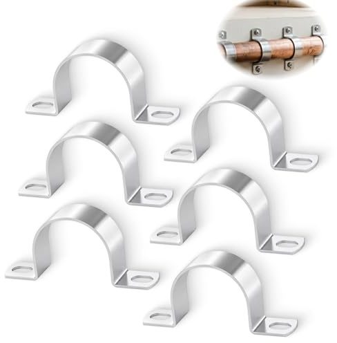 6PCS Pipe Strap Clamp, Ø 50 MM Stainless Steel Heavy Duty U Bracket with 2 Holes, Metal Pipe Mounting Brackets, Rust Resistant Conduit Clamps for Plumbing, Electrical, Garden, DIY Projects