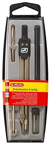 Herlitz Zirkelkasten 5-teilig in Hängepackung, Zirkel, Reißfeder, schwarz