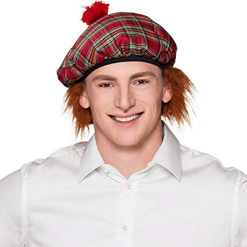 Boland 81223 – korgmössa herr tartan med rött hår, kardigerat, för vuxna, barett, hatt, tillbehör, huvudbonad, kostym skotte, Skottland, motto Party, karneval