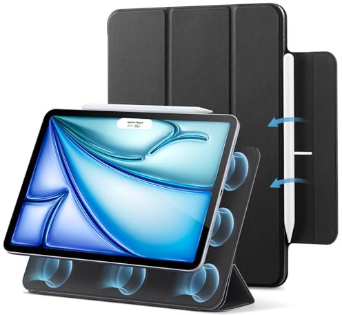 ESR für iPad Air 11 Zoll 2025 Hülle M3/M2, iPad Air 7/6/5/4 Hülle (2024/2022/2020) Starke Magnetbefestigung, Trifold Ständerhülle, unterstützt Pencil Pro/USB-C, automatisches Ruhen/Wecken, Schwarz
