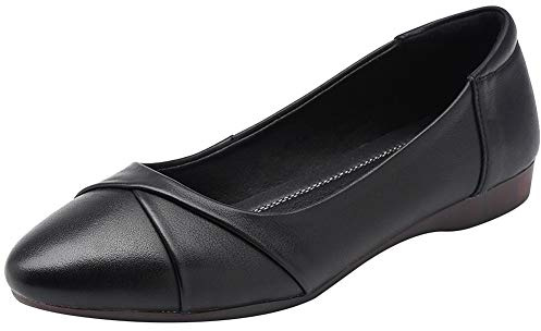 amropi Femme Bout Fermé Appartements Glisser sur Plissé Confortable Ballerines (Noir,35 EU)