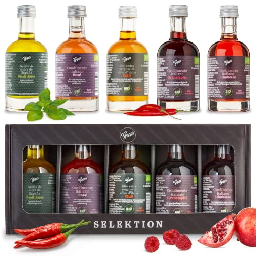 Gepp’s Feinkost Bio Essig und Öl Probier- & Geschenkset I 5 x 50 ml | Hochwertige Essige & Öle in edler Verpackung I Hergestellt nach eigener Rezeptur I Geschenkidee zum Geburtstag