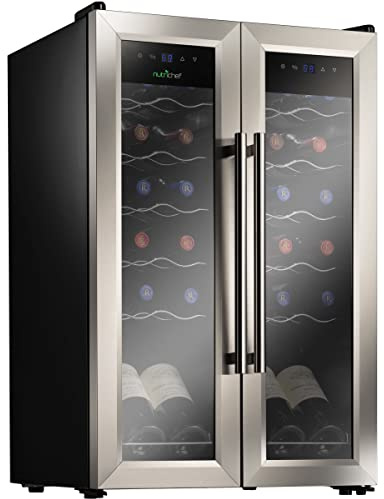 NutriChef 24-Bottle Wine Fridge – Dual Zone Cooler for Red & White Wines, 41°F–64°F Temp Control, Ultra-Quiet, Fits Home, Office, or Kitchen Counters – 31x19x20 in.