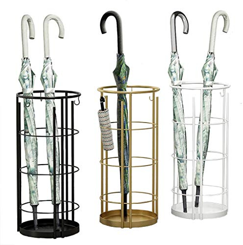 Paragüeros HUAHUA Hogar, Metal Moderno Hotel Vestíbulo Comercial Paraguas Creativo Cubo, Almacenamiento De Largo Y Corto Paraguas, con 3 Ganchos, Negro, Oro, Blanco (Color : White)