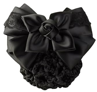 Rete per capelli da donna con fiocco in raso, accessorio per chignon per hostess, banche, alberghi, ristoranti, nero