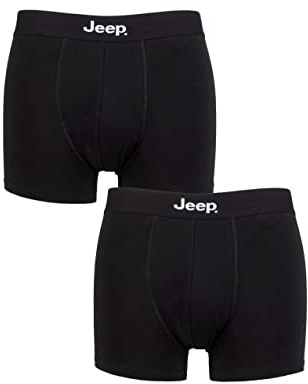 Jeep Mens 2 Pack Plain Fitted Hipster Trunk Cotton Boxer Shorts - Black/Black Medium