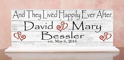 Custom Wedding Gift or Anniversary Family Established Sign Name & Est. Date for Mantel or Shelf - Solid Wood - 16.5in x 6.25in x 3in (Happily Ever After)