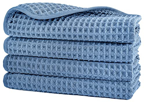 Polyte - 4 Serviettes pour Le Visage - en Microfibres - ne Peluche Pas - Tissu alvéolé - Bleu - 33 x 33 cm
